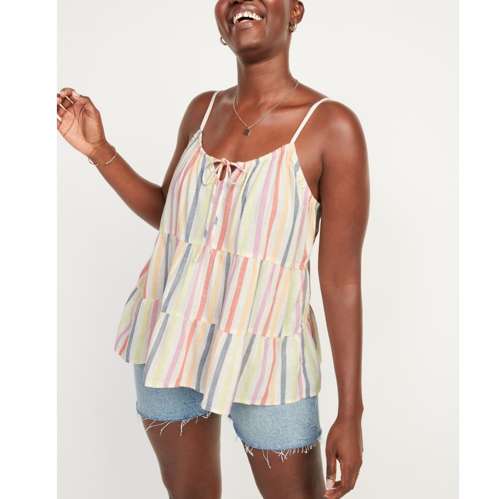 Tiered Tie-front Sleeveless Top